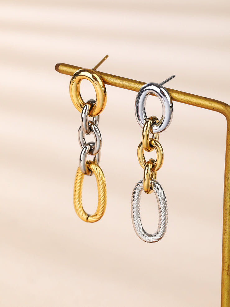 Two Tone Linked Chain Hoops Earrings