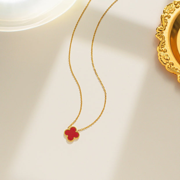 Stylish Clover Leaf Pendant Necklace Stainless Steel 18k Gold Plated