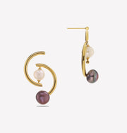 Sphere&Style Golden Linked Arcs With Green, Red, & White Pearls Earrings