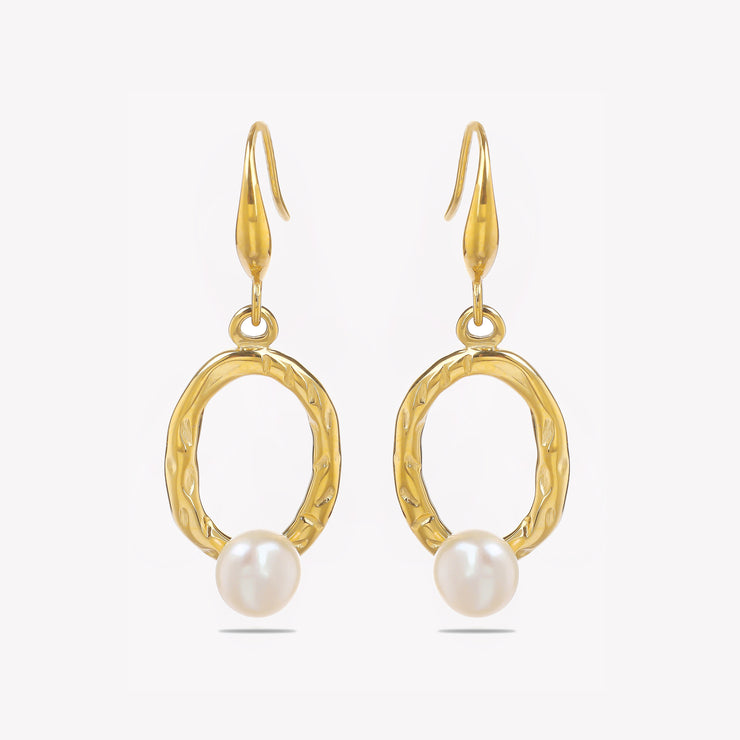 Sphere&Style Golden Textured Dropping Pearl Earring