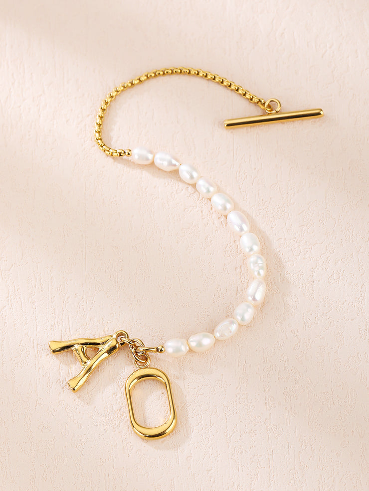 Stunning Pearl & Chain Bracelet Linked With Letter A
