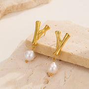 Golden Pearl Textured Letter Earrings