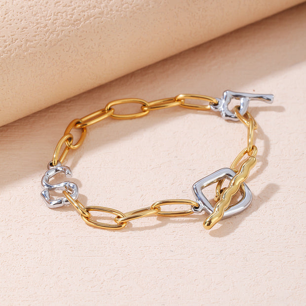 Sphere&Style Two Tones Chic Chain Bracelet With Letters