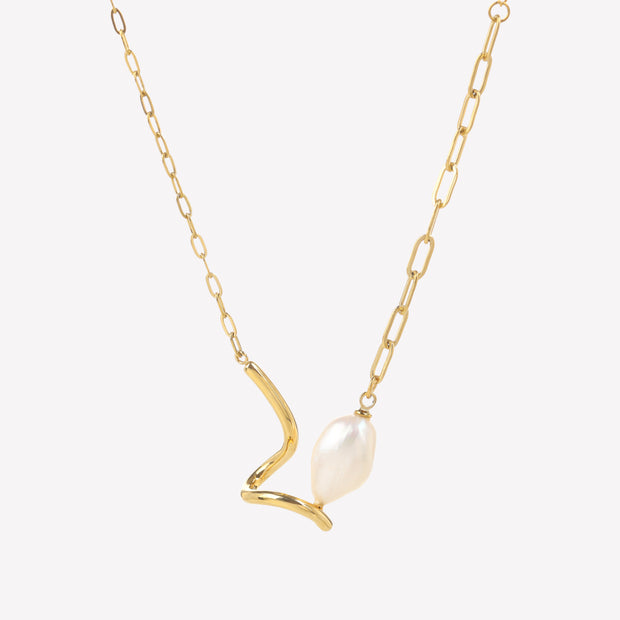 Chic Pearl Pendant with Thick Spiral and Dual Chain