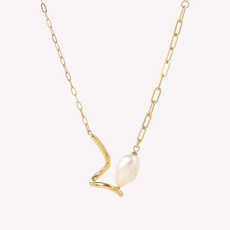 Chic Pearl Pendant with Thick Spiral and Dual Chain