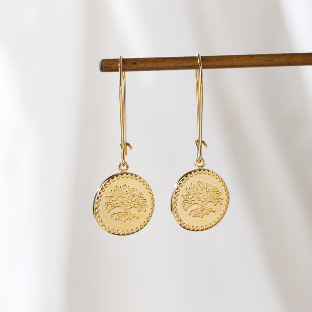 Sphere&Style Engraved Tree Of life Drop Earrings