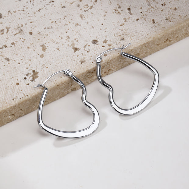 Sphere&Style Golden and Silver Flat Heart Hoops Earrings