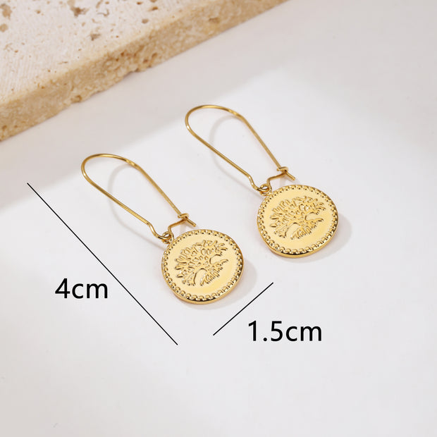Sphere&Style Engraved Tree Of life Drop Earrings