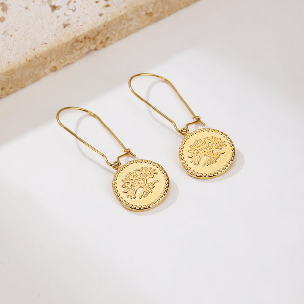 Sphere&Style Engraved Tree Of life Drop Earrings
