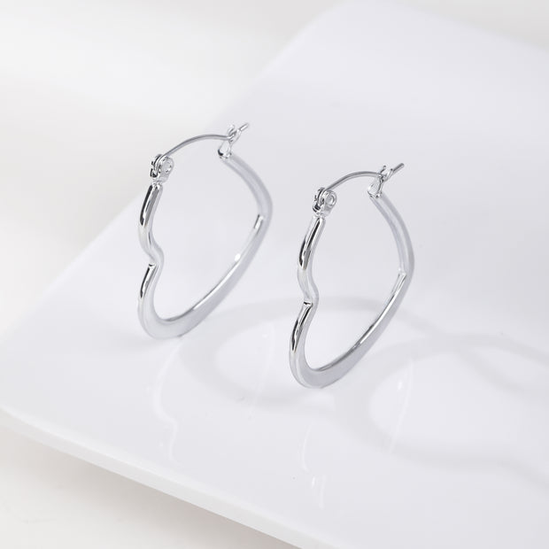 Sphere&Style Golden and Silver Flat Heart Hoops Earrings