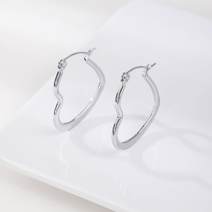 Sphere&Style Golden and Silver Flat Heart Hoops Earrings