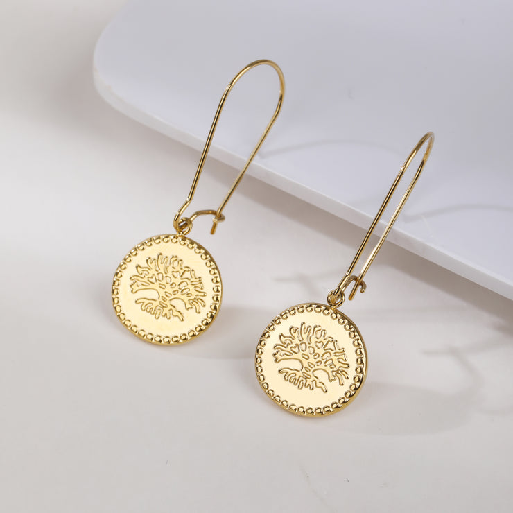 Sphere&Style Engraved Tree Of life Drop Earrings