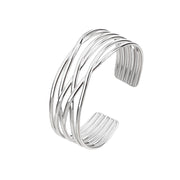 Multi-Layer Cuff Bracelet for Women Cross Wire Bracelets Open Wide Cuff Silver Bangle Bracelet