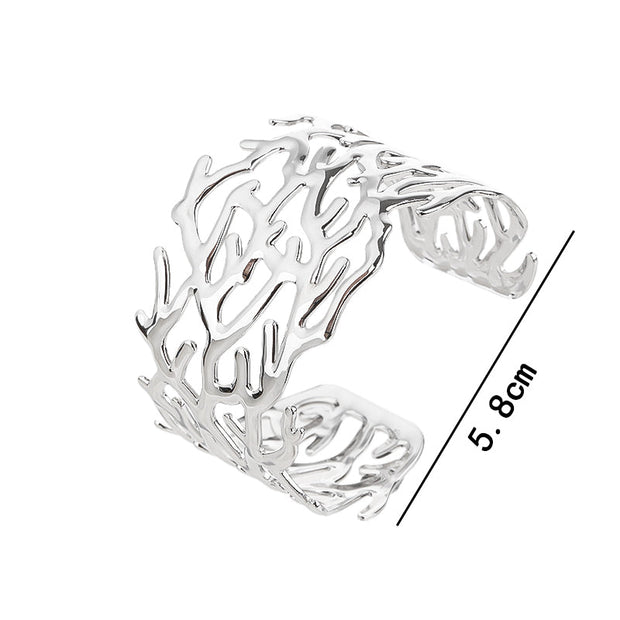 18k Gold Plated Adjustable Open Statement Wide Bangles Double-Layer Hollow Weave Hammered High Polished Irregular Thin Minimalist Trendy Jewelry Gift