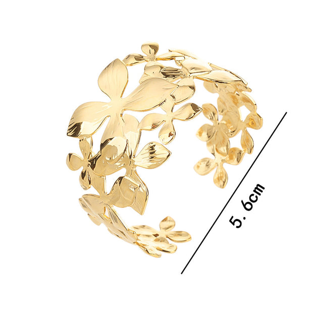 Gold Plated Hollow Filigree Heart Flower Bangle Bracelet - Holiday Sale