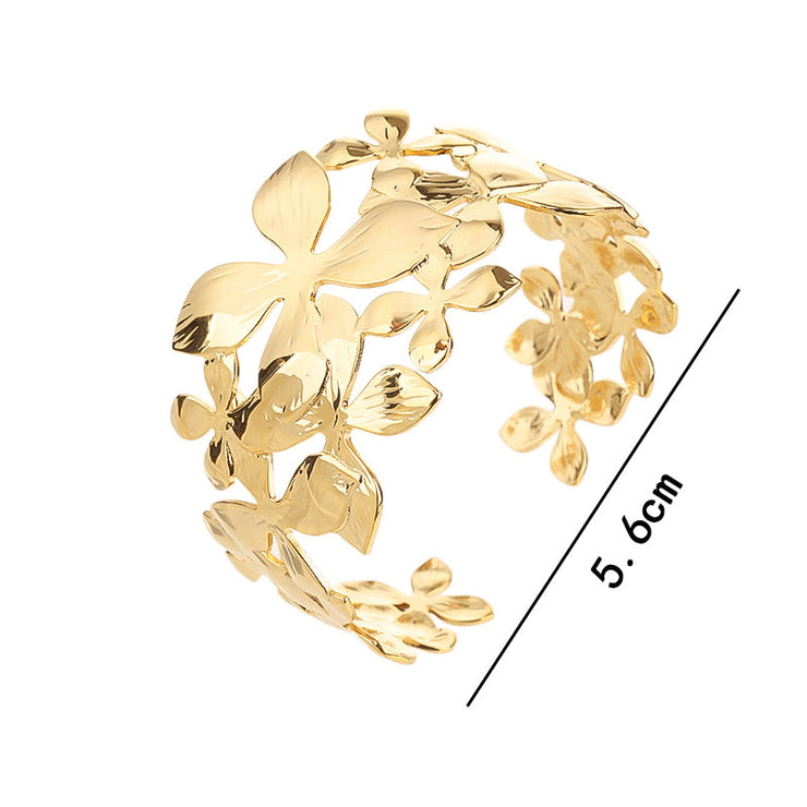 Gold Plated Hollow Filigree Heart Flower Bangle Bracelet - Holiday Sale