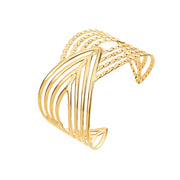 Metal Circle Artistic Hollow Flower Pattern Open End Cuff Bangle Bracelet