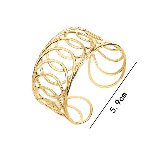 Open Cuff Bangle Bracelet 18K Gold Plated lotus bracelet Elegant Hollow Carved Adjustable Bracelet for Women Boho Floral Jewelry Gift