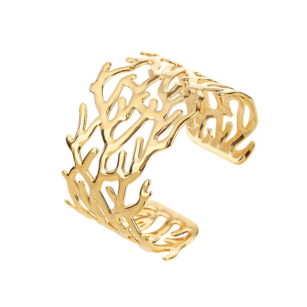 18k Gold Plated Adjustable Open Statement Wide Bangles Double-Layer Hollow Weave Hammered High Polished Irregular Thin Minimalist Trendy Jewelry Gift