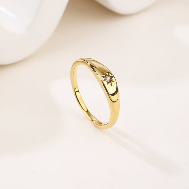 Stainless Steel Leaf Flower Signet Style Wedding Statement Promise Anniversary Engagement Ring
