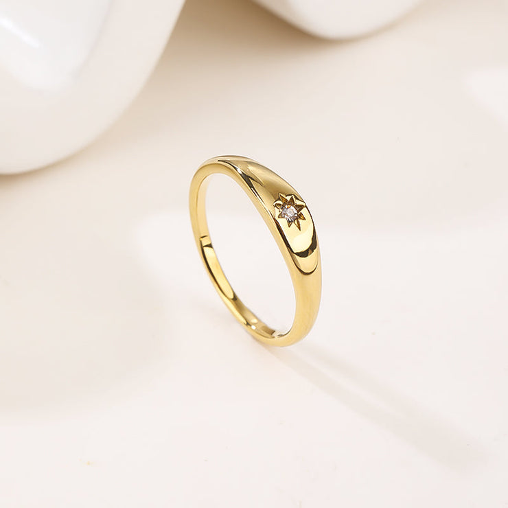 Stainless Steel Leaf Flower Signet Style Wedding Statement Promise Anniversary Engagement Ring