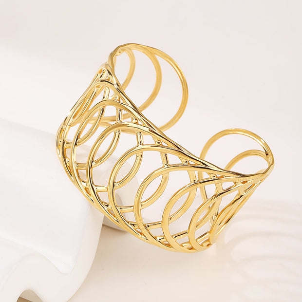 Open Cuff Bangle Bracelet 18K Gold Plated lotus bracelet Elegant Hollow Carved Adjustable Bracelet for Women Boho Floral Jewelry Gift