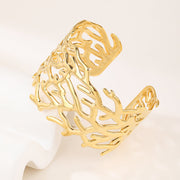 18k Gold Plated Adjustable Open Statement Wide Bangles Double-Layer Hollow Weave Hammered High Polished Irregular Thin Minimalist Trendy Jewelry Gift