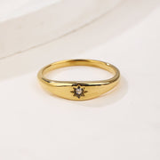 Stainless Steel Leaf Flower Signet Style Wedding Statement Promise Anniversary Engagement Ring