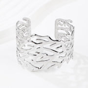 18k Gold Plated Adjustable Open Statement Wide Bangles Double-Layer Hollow Weave Hammered High Polished Irregular Thin Minimalist Trendy Jewelry Gift