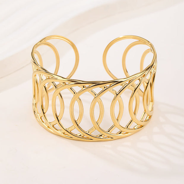 Open Cuff Bangle Bracelet 18K Gold Plated lotus bracelet Elegant Hollow Carved Adjustable Bracelet for Women Boho Floral Jewelry Gift