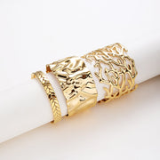 18k Gold Plated Adjustable Open Statement Wide Bangles Double-Layer Hollow Weave Hammered High Polished Irregular Thin Minimalist Trendy Jewelry Gift