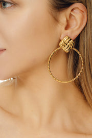 Textured Big Sized Golden Hoops Earrings with