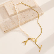 Sphere&Style Pearl Chain With Golden A Letter Pendant Necklace
