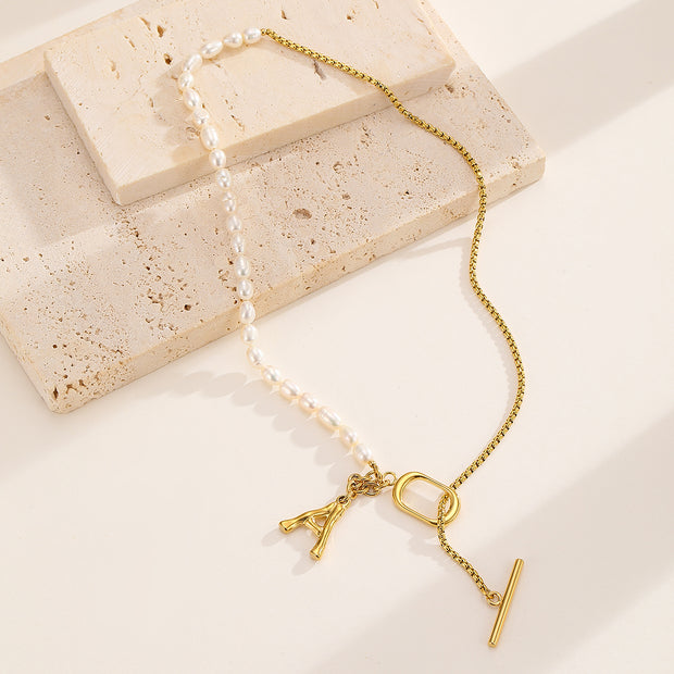 Sphere&Style Pearl Chain With Golden A Letter Pendant Necklace