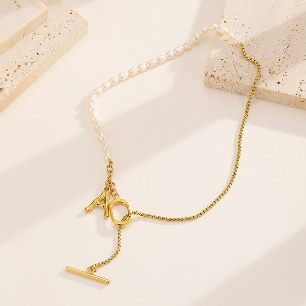 Sphere&Style Pearl Chain With Golden A Letter Pendant Necklace