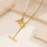 Sphere&Style Pearl Chain With Golden A Letter Pendant Necklace