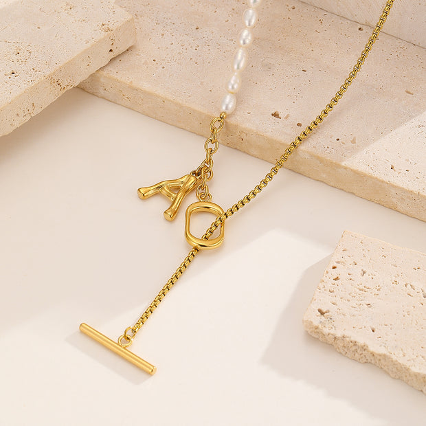 Sphere&Style Pearl Chain With Golden A Letter Pendant Necklace