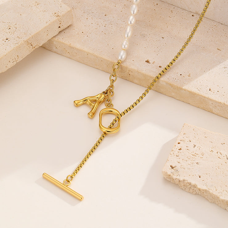 Sphere&Style Pearl Chain With Golden A Letter Pendant Necklace
