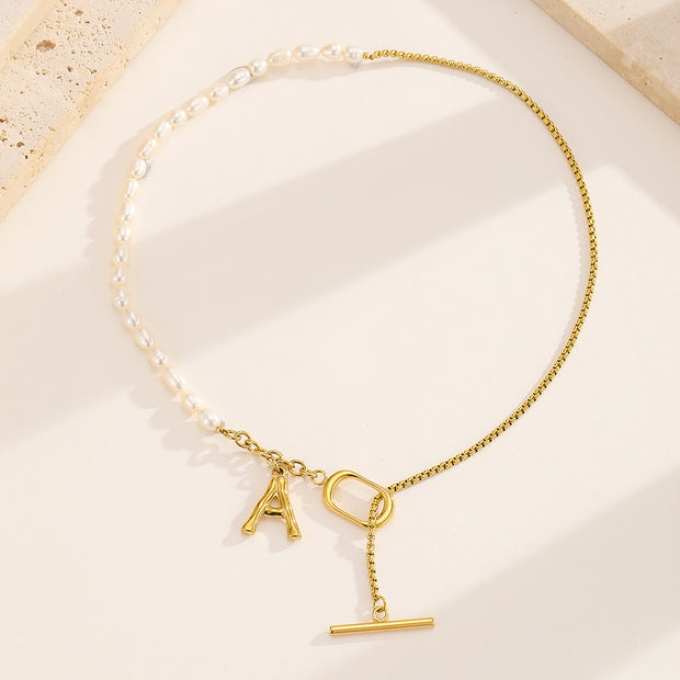 Sphere&Style Pearl Chain With Golden A Letter Pendant Necklace