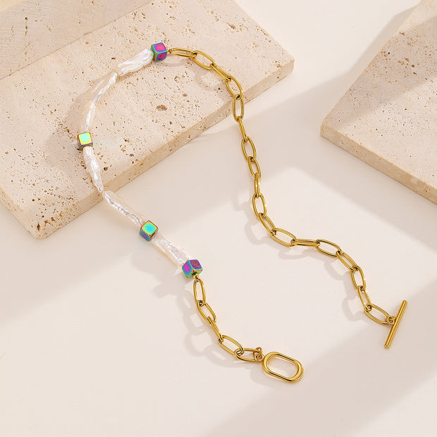 Sphere&Style Pearl Chain with Colorful Cubes Necklace