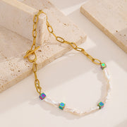 Sphere&Style Pearl Chain with Colorful Cubes Necklace