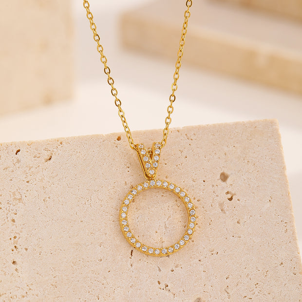 Sphere&Style Diamond-Frame Open Circle Pendant Necklace