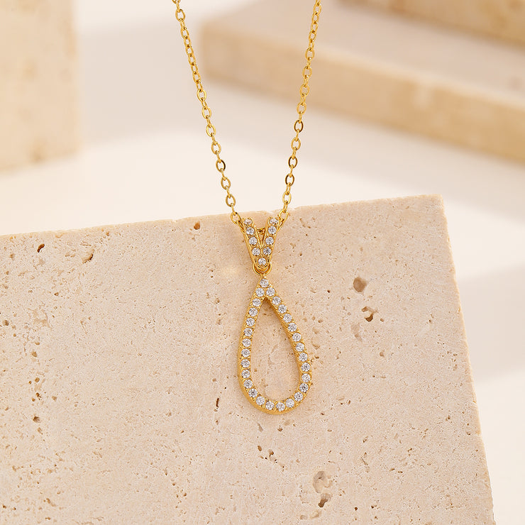 Sphere&Style Diamond-Frame Open Waterdrop Pendant Necklace
