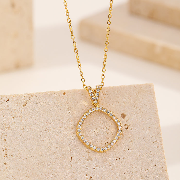 Sphere&Style Diamond-Frame Open Oval Pendant Necklace