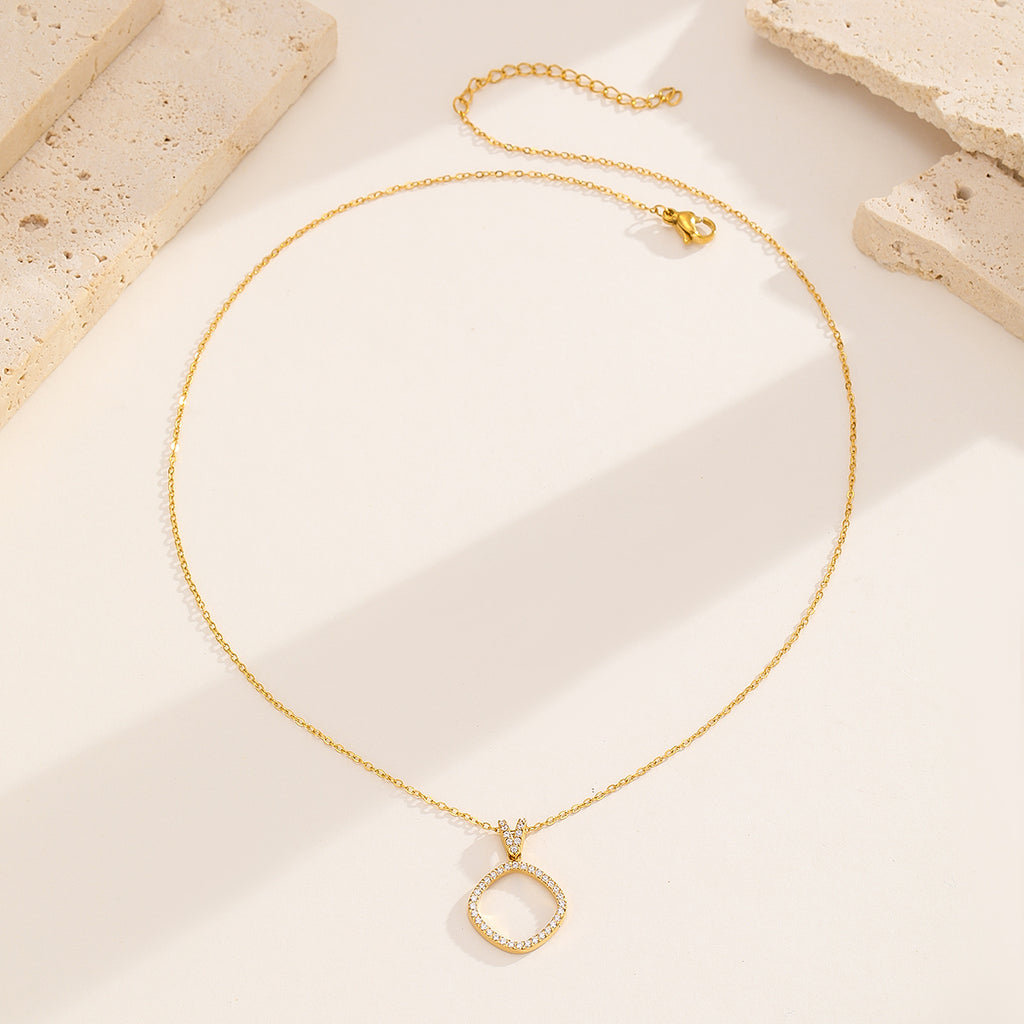 Sphere&Style Diamond-Frame Open Oval Pendant Necklace