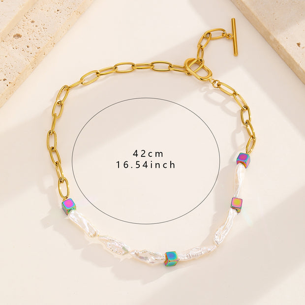 Sphere&Style Pearl Chain with Colorful Cubes Necklace