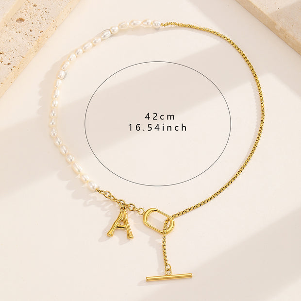 Sphere&Style Pearl Chain With Golden A Letter Pendant Necklace